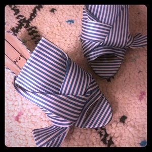 No. 21 Stripe Print Kitten Heel Satin Mules